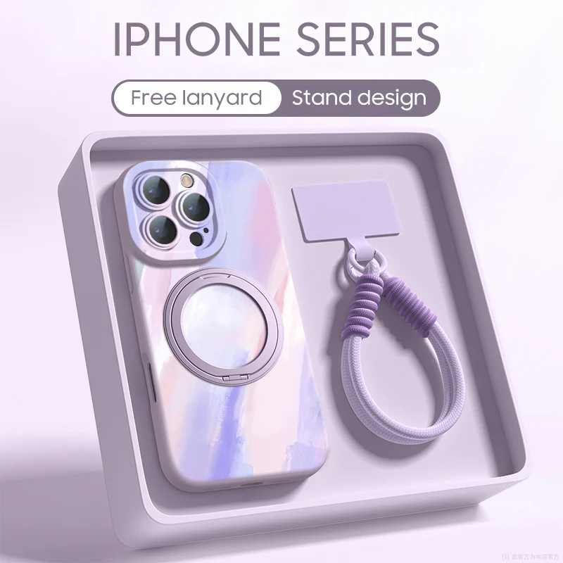 iPhone Lanyard Series | Watercolor Smudge Magnetic Rotating Bracket Phone Case - Image 3