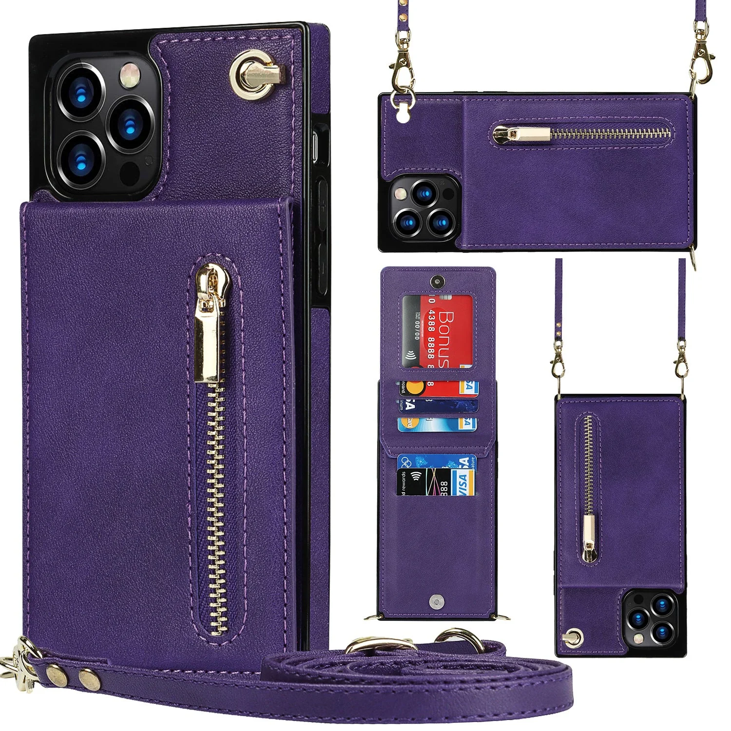 iPhone Series | Crossbody Cell Phone Leather Case with Zipper Card Holder Design - Image 8